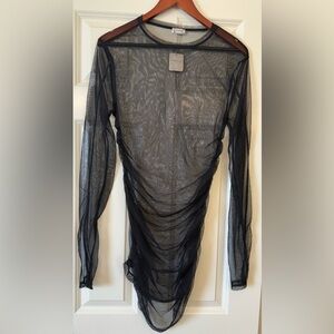 Intimately Free People Sheer Micro Mesh Mini Dress Long Sleeve Black Size XL